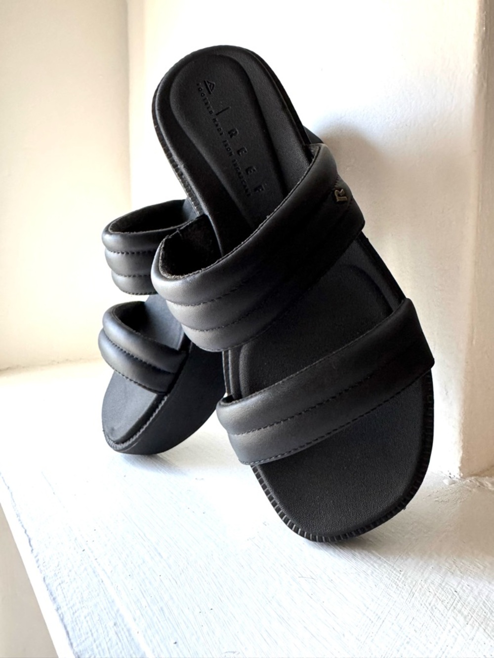 Reef Lofty Lux Hi Platform Black Double-Strap Slide Sandals